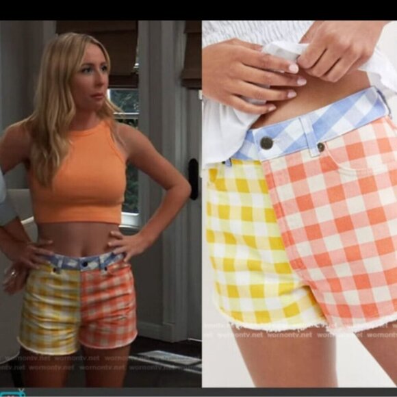 Anthropologie X Farm Rio Gingham Color Block High Waist Shorts Size M - Picture 7 of 14